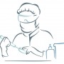 An illustration of a doctor testing an enzyme in a lab.
