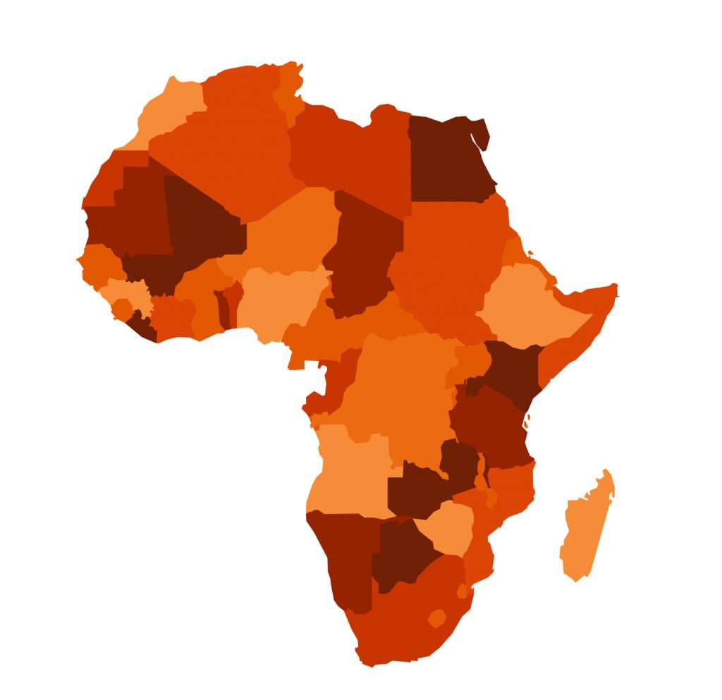 A map of Africa. In the sub-Saharan region, there is an epidemic of people living with HIV.